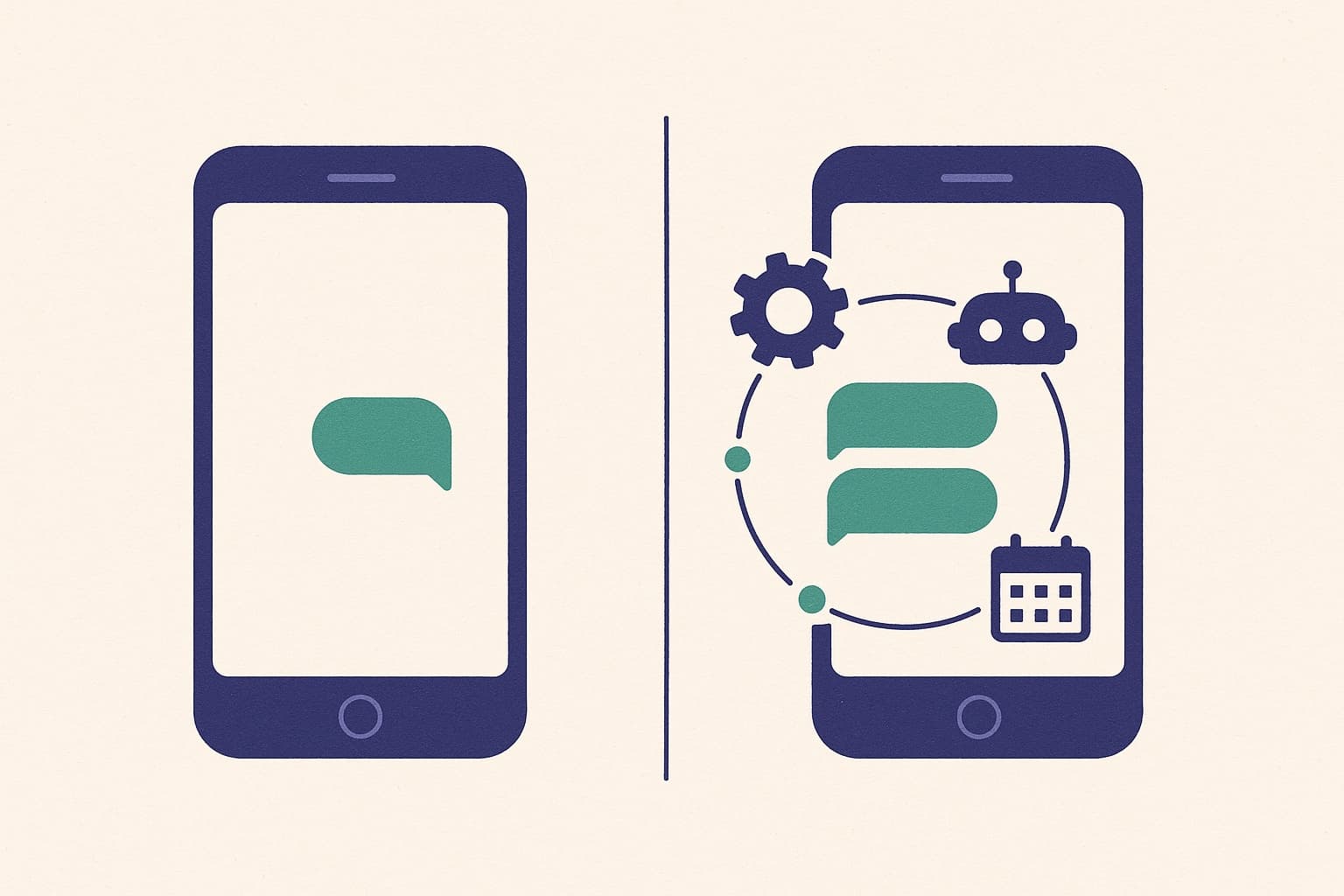 Comparação entre o WhatsApp Business comum e a API conectada a automações, IA e agenda