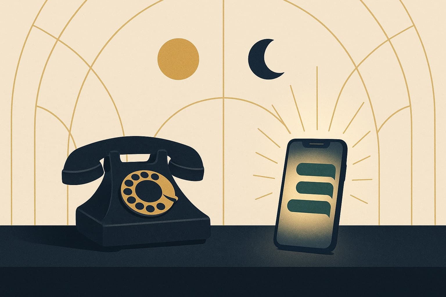 Telefone antigo em silêncio enquanto o WhatsApp responde os fiéis de dia e de noite