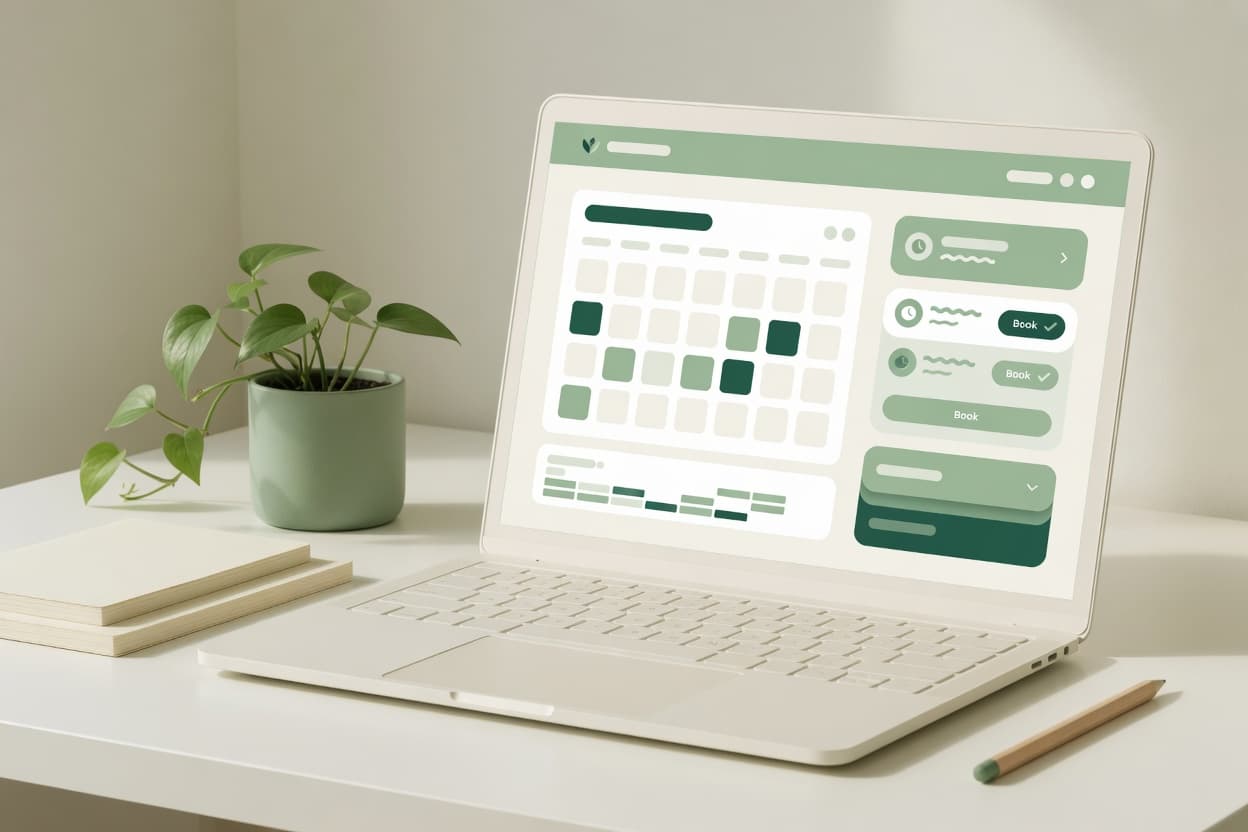 Portal público de agendamento em um notebook calmo